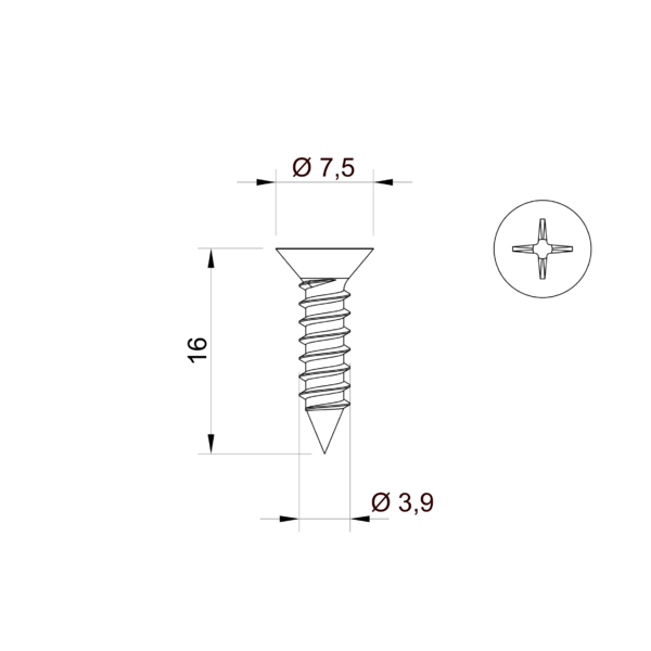 Vis à tête cylindrique galvanisée 3,9 x 16 mm  